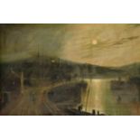 Walter Linsley Meegan (1859-1944) Nocturne view of a harbour Signed, oil on canvas, 49cm by 74cm