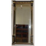 A Regency Style Ebonised, Parcel Gilt and Gesso Pier Glass, 3rd quarter 19th century, the