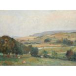 Reginald Grange Brundrit RA, ROI (1883-1960) Dales landscape with cattle grazing Signed, oil on