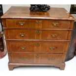 An Early 18th Century Figured Walnut, Featherbanded and Crossbanded Straight Front Chest of Drawers,