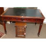 A Victorian Mahogany Writing Table, circa 1880, the moulded top with inset leather writing surface