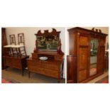 A Late Victorian Mahogany, Satinwood Banded and Marquetry Inlaid Triple Door Wardrobe, late 19th