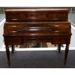 A Victorian Figured Walnut Writing Desk, 3rd quarter 19th century, the upper section with three