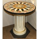 A Pietra Dura Circular Table, made up of various geometric patterned marbles within a black