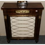 A Regency Rosewood and Brass Inlaid Side Cabinet, early 19th century, with brass grille door