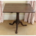 A George III Tripod Table, 3rd quarter 18th century, the square top raised on a gun barrel turned