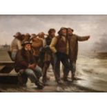 P* Duval (19th century) Continental Group of fisherman looking out for the return of the boats on