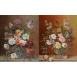 Karl Heiner (20th century) Austrian ''Still life'' ''Antique Flowers'' Each signed, oil on panel,