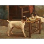 Alfred Duke (1863-1905) Keeping Watch - Jack Russell terriers in an interior Signed, oil on