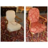 A 1920s Walnut Framed Queen Anne Style Armchair, upholstered in cream and pink patterned fabric with