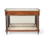 A Louis XVI Style Mahogany Console-Desserte, late 19th century, the grey and white marble top with