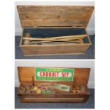 A Jaques Croquet Set, in a pine box with paper and stencilled labels; Another Croquet Set, in a pine