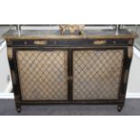 A Regency Ebonised and Gilt Metal Mounted Credenza, early 19th century, the grey and white marble