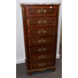 A Kingwood, Marquetry and Gilt Metal Mounted Seven Drawer Semanier, 20th century, with a pink and