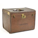 A Late Victorian Brass Studded Travel Trunk, stamped LADY FURNESS, with hinged lid and leather