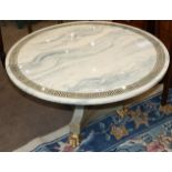 A Regency Style Circular Coffee Table, the marble top with Greek Key border, raised on a painted and