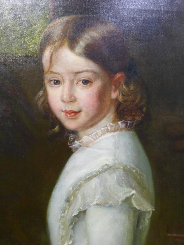 Circle of Mary Lemon Waller (1850-1931) Portrait of a young girl, three-quarter length, standing - Image 3 of 4