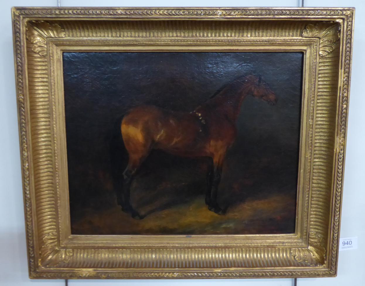 Follower of Ferdinand Victor Eugène Delacroix (1798-1863) French Bay horse standing in a stable - Image 2 of 5