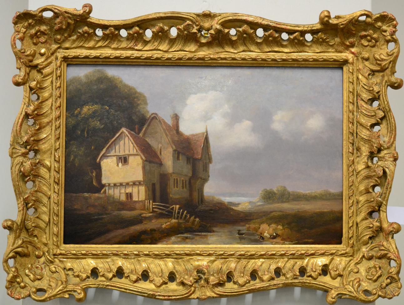 Attributed to Edward Robert Smythe (1810-1899) Cottages by a pond Oil on panel, 24cm by 36cm