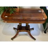 A Regency Mahogany, Rosewood Crossbanded and Brass Inlaid Foldover Card Table, early 19th century,