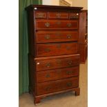 A George III Mahogany and Satinwood Banded Chest on Chest, early 19th century, with cavetto