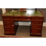 A Victorian Mahogany Double Pedestal Desk, circa 1860, with green and gilt leather writing surface
