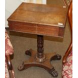 An Early Victorian Oak Gaming Table, mid 19th century, with hinged lid, raised on a turned and
