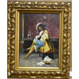 Continental School (19th/20th century) The Lute Player Indistinctly signed, oil on panel, 23cm by
