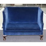 A Victorian Two-Seater Sofa, 3rd quarter 19th century, upholstered in blue velvet with wing sides