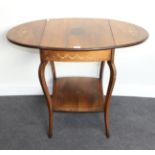 An Edwardian Rosewood and Marquetry Inlaid Dropleaf Occasional Table, with two rounded leaves inlaid