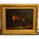 Follower of Ferdinand Victor Eugène Delacroix (1798-1863) French Bay horse standing in a stable