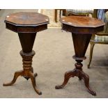 A Victorian Walnut Trumpet Shaped Sewing Table, circa 1870, of octagonal shaped form with hinged lid