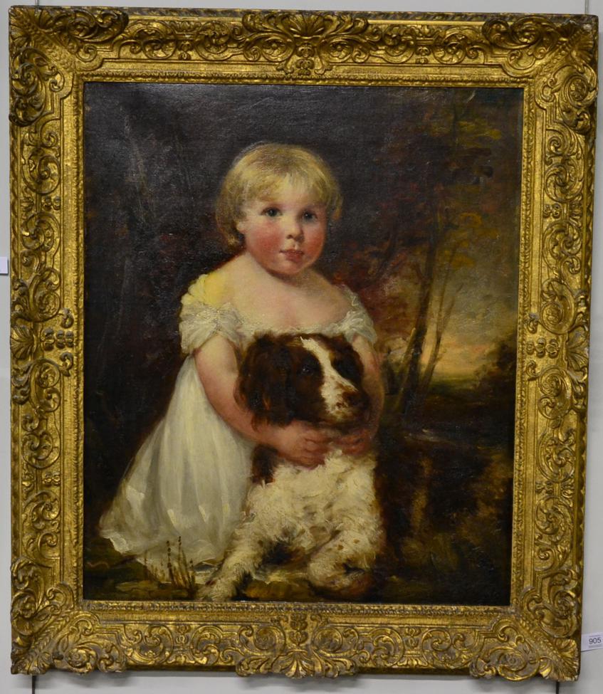 Circle of Margaret Sarah Carpenter (1793-1872) Portrait of a young child kneeling in a wooded