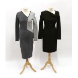 Roland Mouret Dark Brown Long Sleeve Dress, with asymmetric folded neckline and pin-tucked detail to