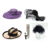 Four Assorted Wedding / Occasion Hats, comprising a Frederick Fox large brimmed dark cream hat, with