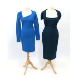 Roland Mouret at 8 Carlos Place Blue Wool Blend 'Galaxy' Style Dress, with square neckline,