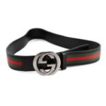 Gents Gucci Leather and Canvas Belt, with interlocking 'GG' silver tone buckle 36'' including
