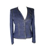 Chanel Dark Blue and Black Jacket, with asymmetric neckline and applied braiding to seams,