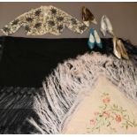 20th Century Costume Accessories, including a black silk shawl embroidered with fruits to each