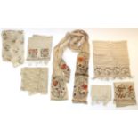 Four Late 19th Century Turkish Embroidered Hand Towels, embroidered in coloured silks in foliate