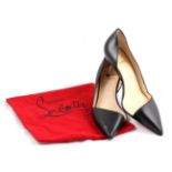Pair of Christian Louboutin 'Newton D'Orsay' Black Leather Pumps, the asymmetric design with
