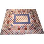 19th Century Mosaic Patchwork Quilt, with central blue square interspersed overall with small turkey