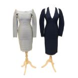 Herve Leger Grey 3/4 Length Sleeve Bandage Dress, zip fastening to reverse (labelled size S); and