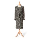 Chanel Black and Grey Boucle Two Piece Ensemble, comprising jacket with deep v-neckline fastened