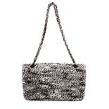 Chanel Brown, White and Black Boucle Quilted Flap Bag, with silver coloured interlocking 'CC'