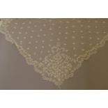 Late 19th Century Brussels Lace Applique Shawl, of triangular shape, on net base, decorated with