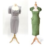 Roland Mouret Dark Olive Green Cotton Pencil Dress, with triangular neckline met by a layered panel,