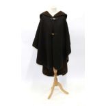 Salvatore Ferragamo Wool and Camel Blend Knitted Brown Hooded Cape, the exterior of dark brown,