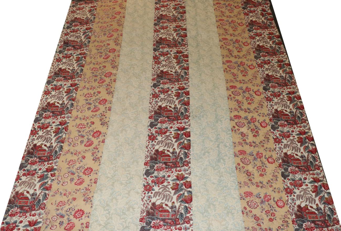 19th Century Pieced 'Chinoserie' Quilt, comprising broad vertical stripes of cottons with printed