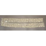 Two 17/18th Century Venetian Point de Venise Needle Lace Trims, of raised floral design, 95cm by